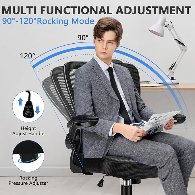 KLASIKA Desk Chairs with Wheels, Ergonomic Mesh Office Chair Adjustable Height and Swivel Lumbar Support Home Office Chair with Flip Up Armrests, Set of 2