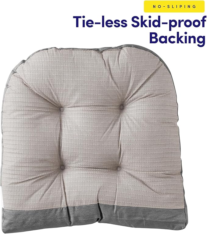 Sweet Home Collection Rocking Chair Cushion Premium Tufted Pads Non Skid Slip Backed Upper and Lower with Ties, 2 Piece Set, Gray (Pack of 1)