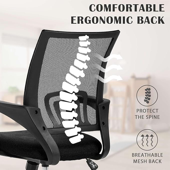 MKDLUFEI Modern Black Office Chair, Ergonomic Mesh Back with Lumbar Support, Adjustable Height, Breathable Mesh, 250 lbs Capacity