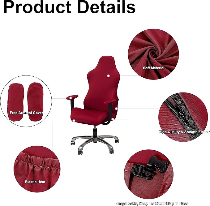 WOMACO Gaming Chair Slipcover Stretch Seat Chair Cover for Leather Computer Reclining Racing Ruffled Gamer Chair Protector (Red, One-Size)