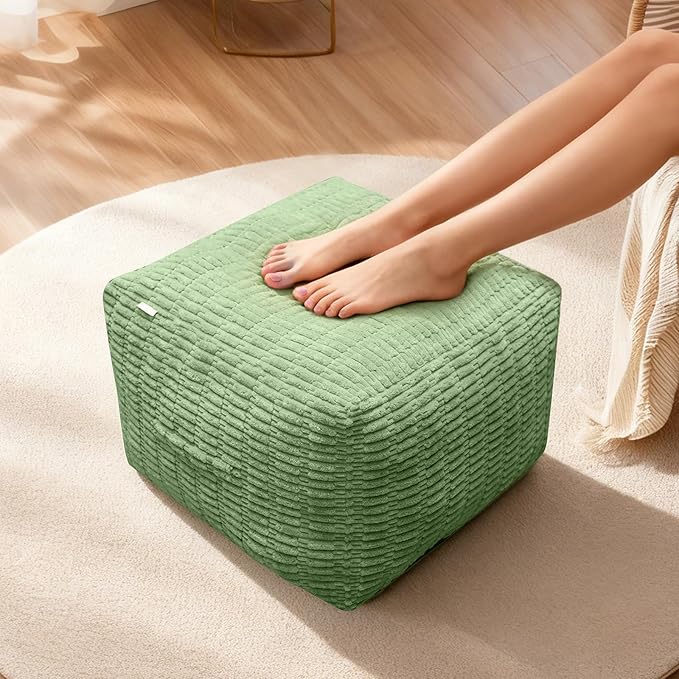 Pouf Ottoman, Soft Corduroy Pouf, Poofy Ottoman Foot Rest，Poufs for Adults, Poofs & Ottomans Furniture, Floor Poof-Chair for Living Room & Bedroom (1PC, Fruit Green, 22"×22"×14")