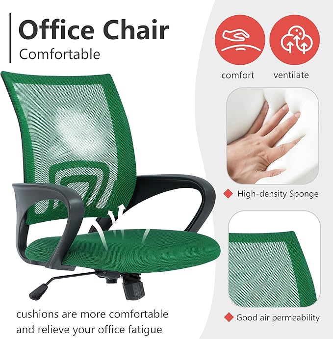 PayLessHere Office Computer Chair Ergonomic Cheap Desk Chair Adjustable Comfortable Mid Back Task Rolling Swivel with Lumbar Support for Home Office (Pack of 1, Green)