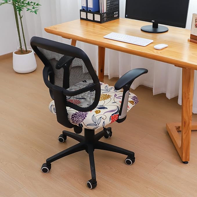 FORCHEER Waterproof Office Chair Seat Cover 20x20 1 Piece Strechable Floral Computer Desk Chair Seat Slip Cover Washable Replacement