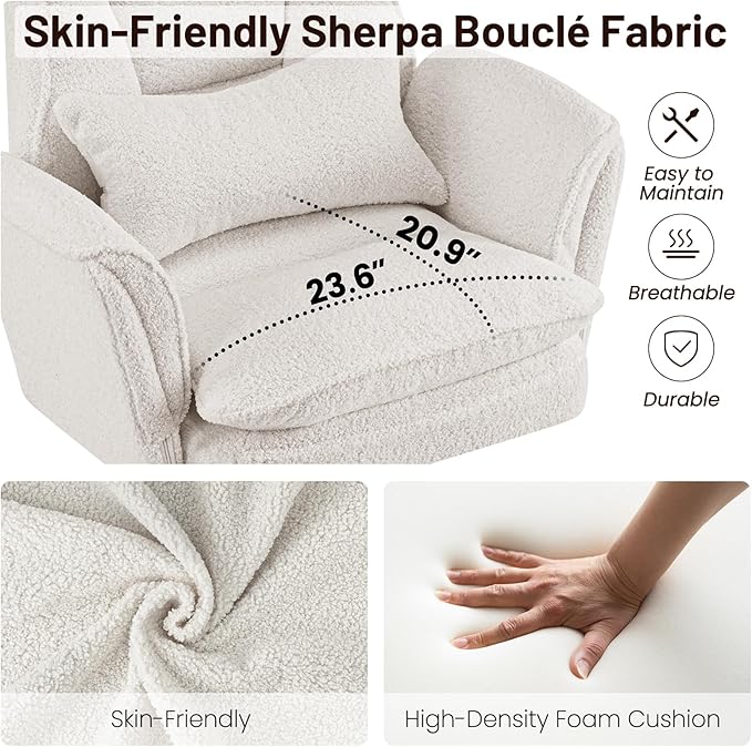 Furniliving Criss Cross Office Chair with Armrests & Wheels, Big and Tall Office Chair with Footrest, Flip Armrests for Pets, Wide Seat Cross Legged Desk Chair, Ergonomic Computer Chair, Teddy, White