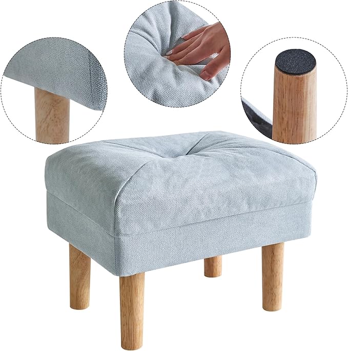 YMYNY 15.75" Small Footstool Ottoman, Footrest with Sponge Padded Seat, Step Stool for Sofa, Bedroom, Living Room, Entryway, Modern Change Shoes Stool, Wood Legs, Light Blue UHBD023BL