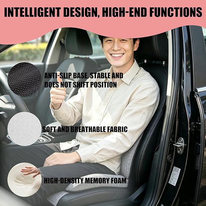 Orthopedic Cushion, Memory Foam Seat Cushion for Pressure Relief, Tailbone & Hip Support, Non-Slip Ergonomic Cushion for Long Sitting, Office Car Gaming Chair(Black)