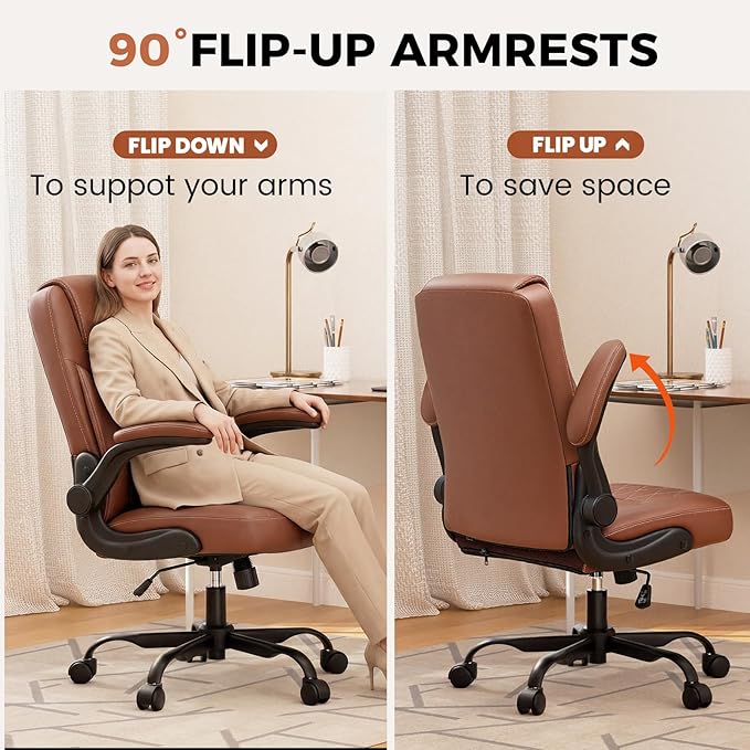 COMHOMA Leather Office Chair Ergonomic Computer Gaming Chair with Comfy Back Support, Executive Mid-Back,Small Gmaing Chair with Adjustable Armrests, for Short People Use, Rolling Swivel for Adults