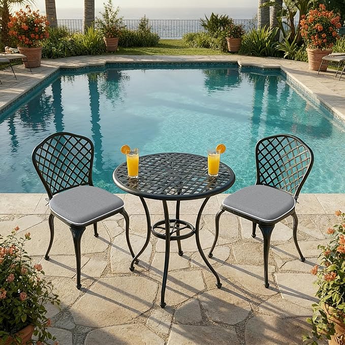 DYTXIII Set of 2 Outdoor Chair Cushions with Ties,Water Repellent Patio Chair Pads 17"x 16" for Outdoor Furniture,Round Corner Seat Cushions for Garden Yard Kitchen Textured Gray
