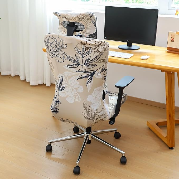 Ergonomic Office Chair Covers Set with Headrest Cover Floral 2 Pieces Stretch Desk Computer Office Chair and Headrest Slipcovers Washable