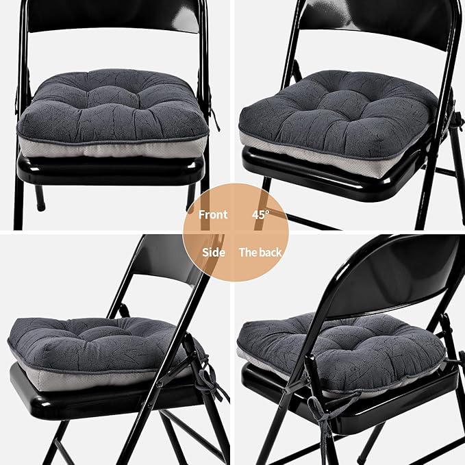 Marble Pattern 3" Chair Cushion for Dining Chair, Filling Bite-Size Memory Foam U-Shaped Seat Cushions for Kitchen Chairs, Non-Slip Indoor Chair Pad with Ties, 1 PCS, Grey