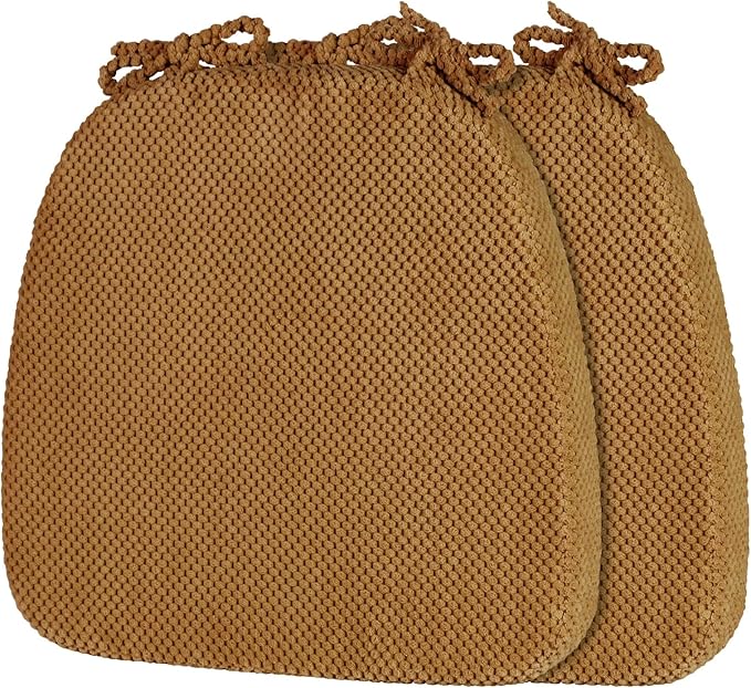 2 Pack Brown Chair Cushions with Ties Removable Covers, D-Shape Dining Kitchen Chair Seat Pads Non Slip 17"x16"