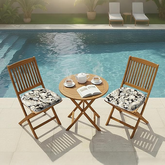 DYTXIII Set of 2 Outdoor Chair Cushions with Ties,Water Repellent Patio Chair Pads 17"x 16" for Outdoor Furniture,Round Corner Seat Cushions for Garden Yard Kitchen Paisley Black