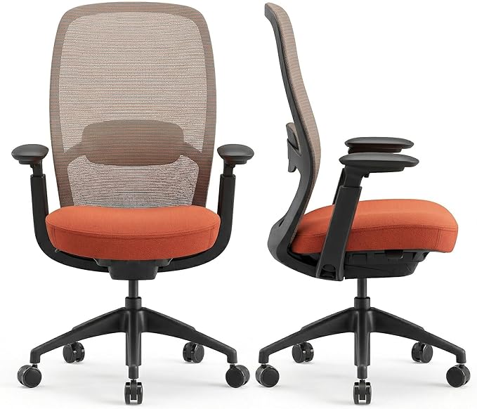 COLAMY Office Chair Set of 2, Easy Wire-Control Desk Chair with Sliding Seat Depth & Thick Padded Lumbar Support, Heavy Duty 300 LBS High Back Mesh Computer Chair for Home Workstation,Orange