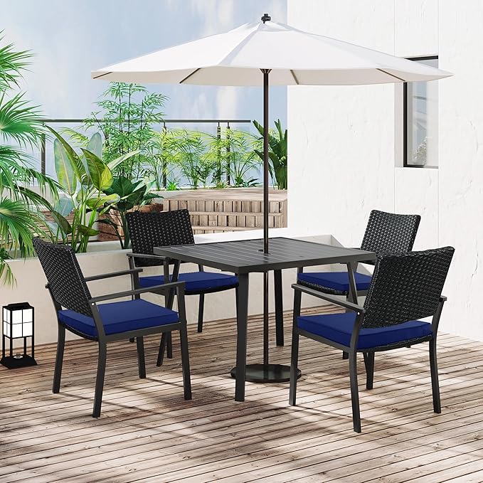Outdoor Chair Cushions 18.5x16 Inch Water Resistant Patio Chair Cushions with Tie 3 Year Color Fastness Thick Outdoor Seat Cushion for Patio Furniture Navy Set of 4