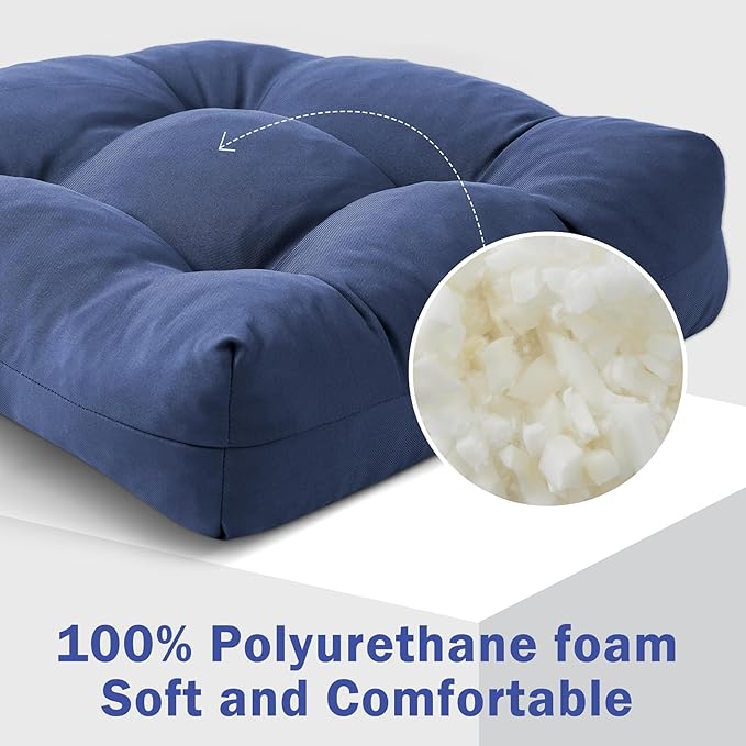 IPYNBAP Outdoor Chair Cushions Set of 2, Patio Chair Cushions with Ties, 17x17+4” Tufted Outdoor Seat Cushions, Waterproof Patio Furniture Cushions, Outdoor Dining Chair Pads, Navy