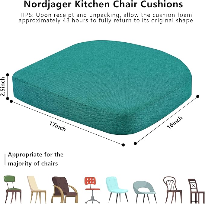 Nordjager 1 Pack Memory Foam Chair Cushions for Dining Chair, 17"x 16"x 2.5" Seat Pads for Kitchen and Dining Room, Green Removable Cover