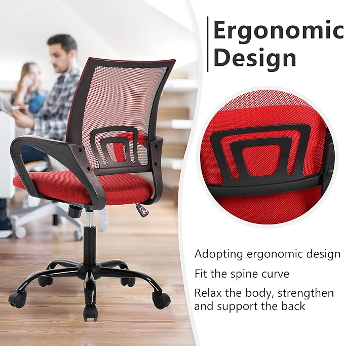 PayLessHere Office Computer Chair Ergonomic Cheap Desk Chair Adjustable Comfortable Mid Back Task Rolling Swivel with Lumbar Support for Home Office (Pack of 2, Red)