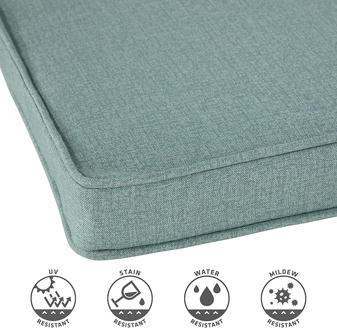 Outdoor 18 inch Square Patio Dining Chair Pads – Comfortable Fiber-Filled Seat Cushions with Ties, Reversible Polyester Fabric - Seaglass, Set of 4