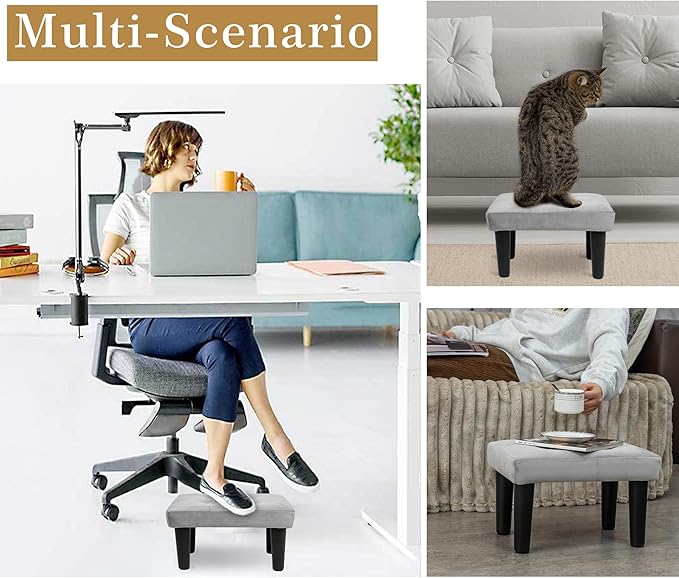 CAROLMADE Ottoman Foot Rest, Velvet Small Ottoman Foot Stool with Legs Modern Footstool Ottomans for Living Room Entryway Office (Velvet-Grey)