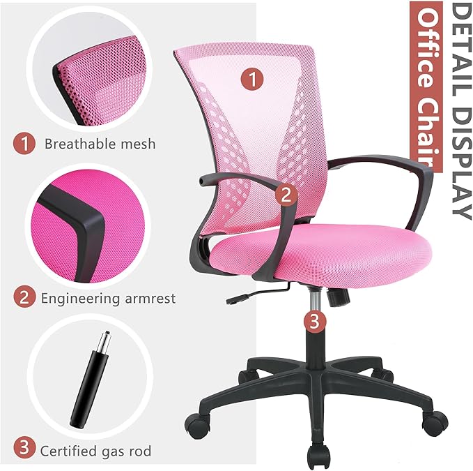 PayLessHere Office Computer Gaming Chair Ergonomic Mesh Desk Chair Adjustable Video Game Chairs with 360 Degrees Swivel Wheels Armrest Lumbar Support for Home Office,Pink