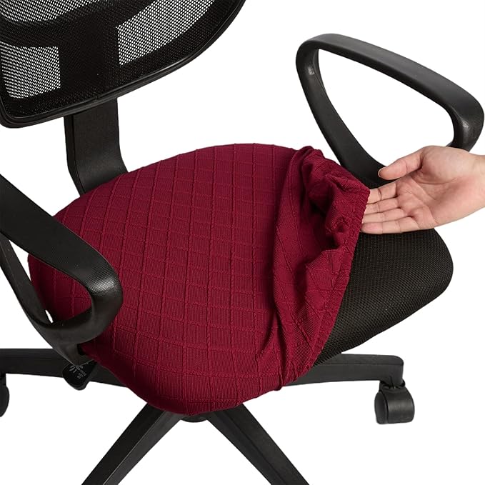 Melaluxe Stretch Jacquard Office Chair Cover, Removable Washable Desk Chair Cover Rotating Chair Seat Slipcover, Wine Red
