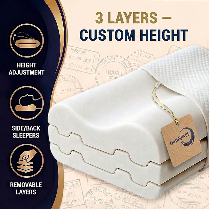 Royal Therapy 2-Pack Travel Memory Foam Pillow, Camping, Cervical for Pain, Contour, Pillow for Neck and Shoulder, Neck