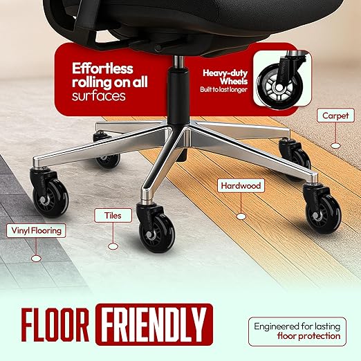 Wheels Xela Black Office Chair Wheels, Set of 5, 3 Inch Heavy-Duty Replacement Rubber Wheels for Desk & Gaming Chair are Easy to Install & Suitable for All Floor Types