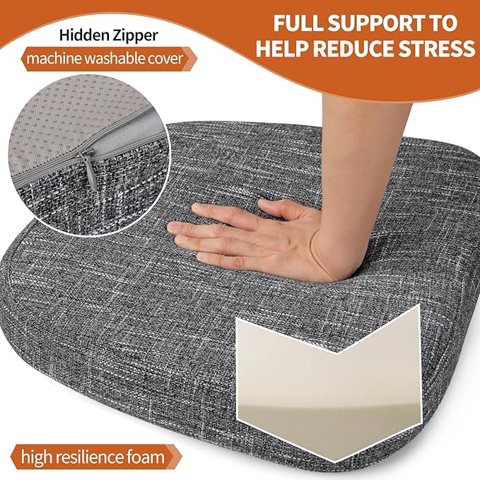 SINOSSO Thickened 2.5" Dining Chair Cushions, Soft Blended High Density Support Foam Kitchen Seat Cushions with Ties, U-Shaped Non-Slip Indoor Chair Pads, 16.5" x 16", 4 PCS, Light Gray