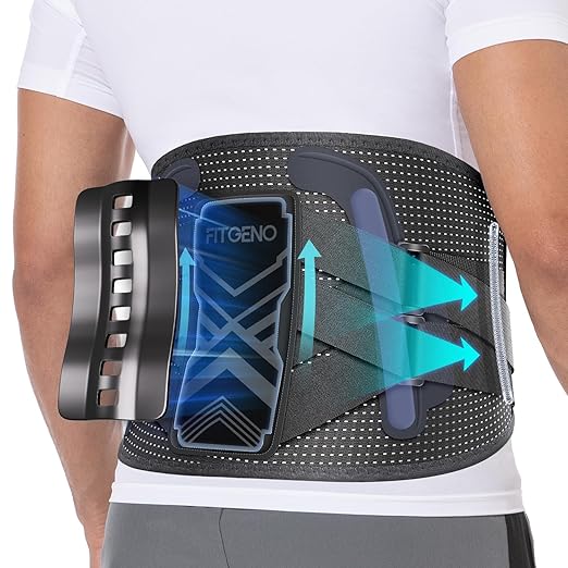 Fit Geno Back Brace for Lower Back Pain Men & Women: Adjustable Lumbar Support Brace for Pain Relief - Breathable Waist Belt for Comfort - XS/S