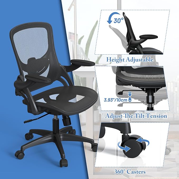 Modern Ergonomic Mesh Home Office Computer Desk Chair with Wheels and Height Adjustable Lumbar Support for Adult Student