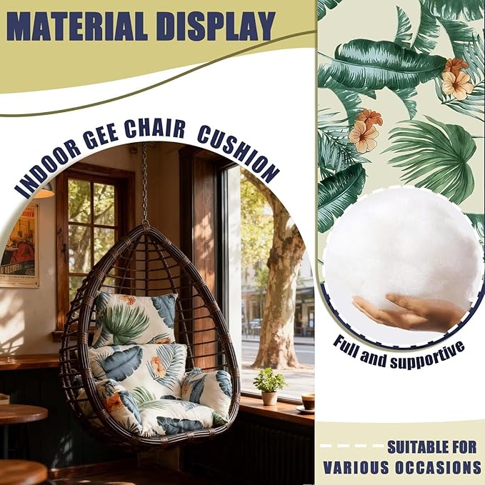Floral Egg Chair Cushions Hanging Basket Chair Pads Replacement Patio Basket Swing Cushion with Headrest Pillow Pink Grey