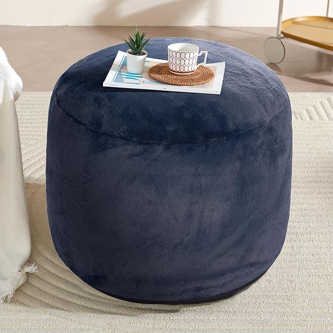 WSOFRLAC Boho Ottoman Living Room Furniture 26"x18" Round Ottomans Pouf Couch Foot Rest Navy Pouf Ottoman Foot Rest with Foam Chunk Filling Pouffe Ottomans Stuffed Foot Rests Poufs for Couch