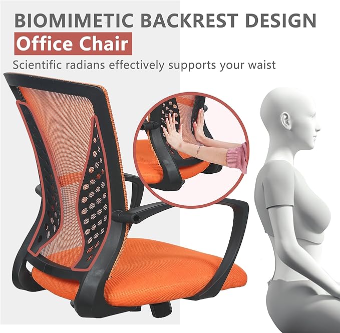 PayLessHere Office Computer Gaming Chair Ergonomic Mesh Desk Chair Adjustable Video Game Chairs with 360 Degrees Swivel Wheels Armrest Lumbar Support for Home Office (Orange)