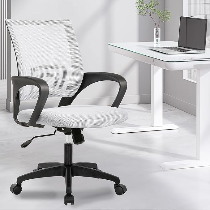 PayLessHere Home Office Chair - Adjustable Ergonomic Chair with Lumbar Support, Armrest, Executive Style, High Density Mesh, 360 Degree Swivel, for Men & Women (White)