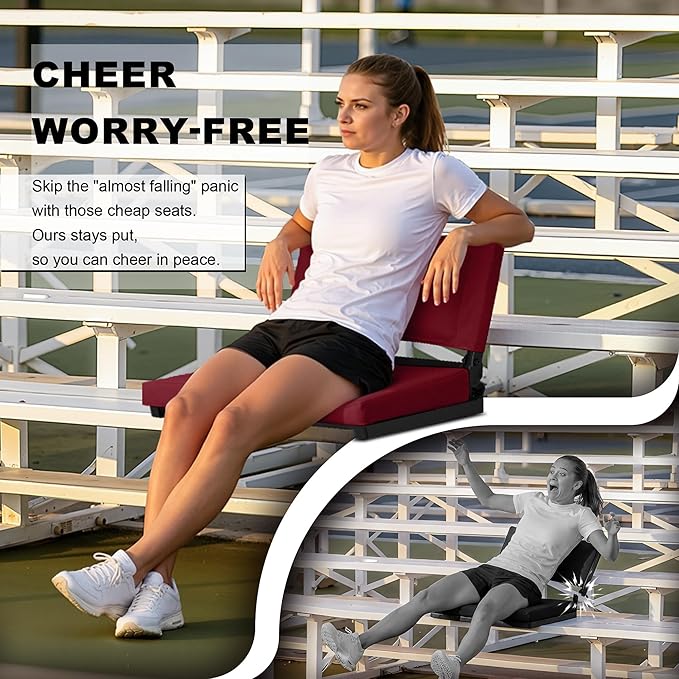 HABUTWAY Stadium Seats with Back Support and Thick Cushion Bleacher Seats with Backs and Cushion Wide, Stadium Chairs Include Shoulder Strap and Pocket, Perfect for Sports Events