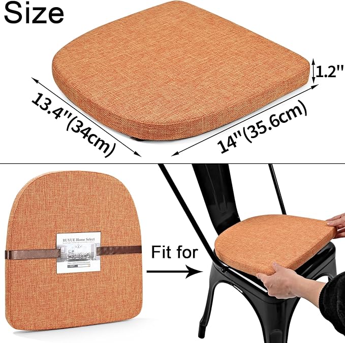 BUYUE Friendly Woven Fabric 14x14 Magnetic Cushion for Metal Chair 1 Piece, Enhanced Anti-Slip Seat Pad for Dining Kitchen Café Stackable Chair (U-Shape, Orange, 1 Count)