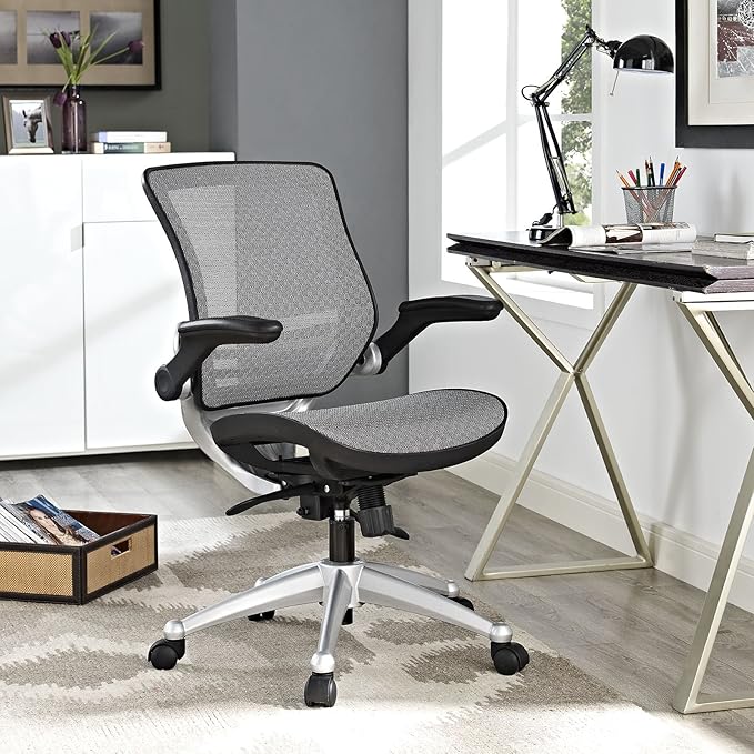 Modway Edge All Mesh Office Chair In Gray With Flip-Up Arms - Perfect For Computer Desks
