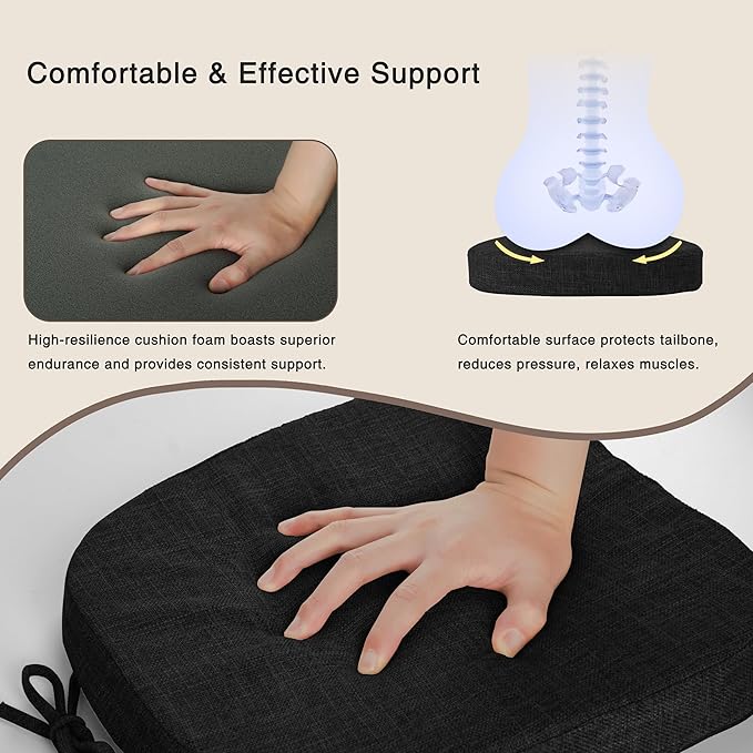 OVOV 14x14 Chair Cushions for Metal Dining Chairs Set of 1 Non Slip Thick Textured Chair Pads for Dining Chairs with Ties and Removable Cover (1, Black)