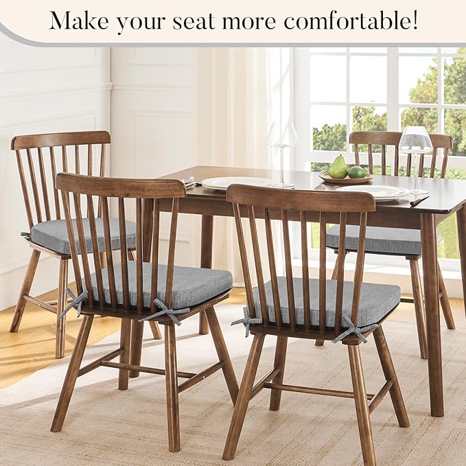 Basic Beyond Chair Cushions for Dining Chairs 6 Pack, Kitchen Chair Cushions with Ties and Non Slip Backing, 16 x 16 inches Chair Pads for Dining Chairs (Light Grey)