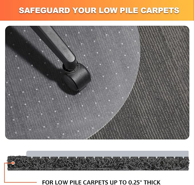 Chair Mat for Carpet- Low Pile (1/4" Thick) Carpet Protector for Office Gaming Computer Desk Chair. Heavy Duty Desk Chair Mat for Carpeted Floors, Semi Transparent (round-39in)