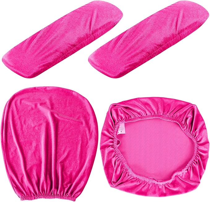 Tallew 4 Pcs Office Chair Covers Set Computer Universal Protective Stretchable Chair Seat Covers Desk Armrest Slipcovers Pads Office Cushion Backrest for Rotating(Rose Red)