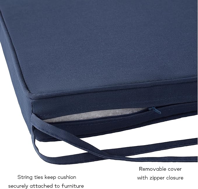 Outdoor 18 inch Square Patio Dining Chair Pads – Comfortable Fiber-Filled Seat Cushions with Ties, Reversible Polyester Fabric - Navy, Set of 4