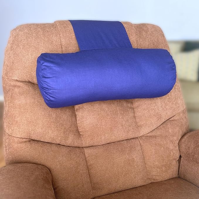 Recliner Pillow for Lumbar, Neck, and Cervical Support, Sleep, Couch, Office Chair, Headrest, Weighted, No Velcro Required, (Navy Blue)