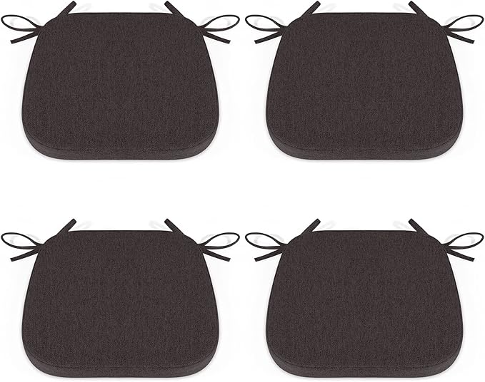 Shinnwa Dining Chair Cushions Set of 4, Non Slip Seat Pads for Kitchen Chairs with Ties, 4 Pack,15x 15.5 inches, Dark Brown