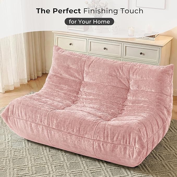 HABUTWAY Bean Bag Chair, Giant Bean Bag Chairs for Adults, Loveseat Fireside Chair, 2 Seater Lazy Bean Bag Sofa Memory Foam Couch for Living Room, Bedroom, Office (Pink)
