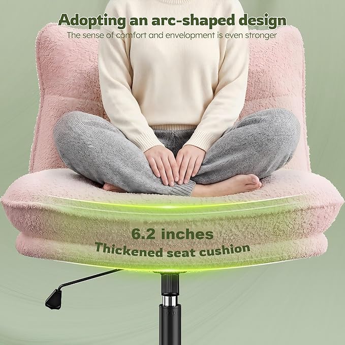 DurayLoly Criss Cross Chair with Wheels, 6.2" Extra Thick Cross Legged Office Chair, Height Adjustable Swivel Design for Home Office, Study & Vanity,Pink