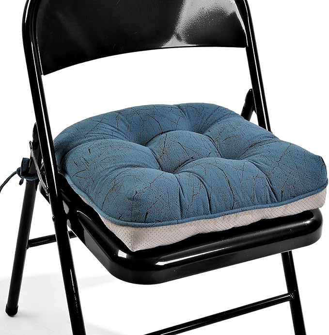 Marble Pattern 3" Chair Cushion for Dining Chair, Filling Bite-Size Memory Foam U-Shaped Seat Cushions for Kitchen Chairs, Non-Slip Indoor Chair Pad with Ties, 1 PCS, Blue
