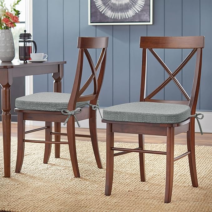 Shinnwa Seat Cushions for Kitchen Chairs Set of 6, Non-Slip Dining Chair Cushions with Detachable Straps and Machine Washable Cover, 6 Pack, 17x16x2in, Grey