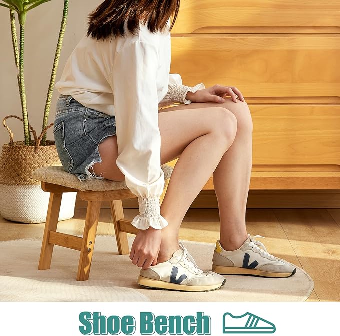 viewcare Gray Small Soft Footrest Ottoman with Wood Legs, Sofa Footrest Extra Seating for Living Room Entryway Office
