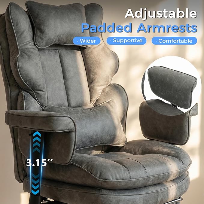 Big and Tall Massage Office Chair with Heat, Extra Wide Double-Layer Pocket Spring Cushion, High Back Reclining Gaming Chair with Adjustable Armrests & Footrest, Heavy Duty Ergonomic Chair, Gray